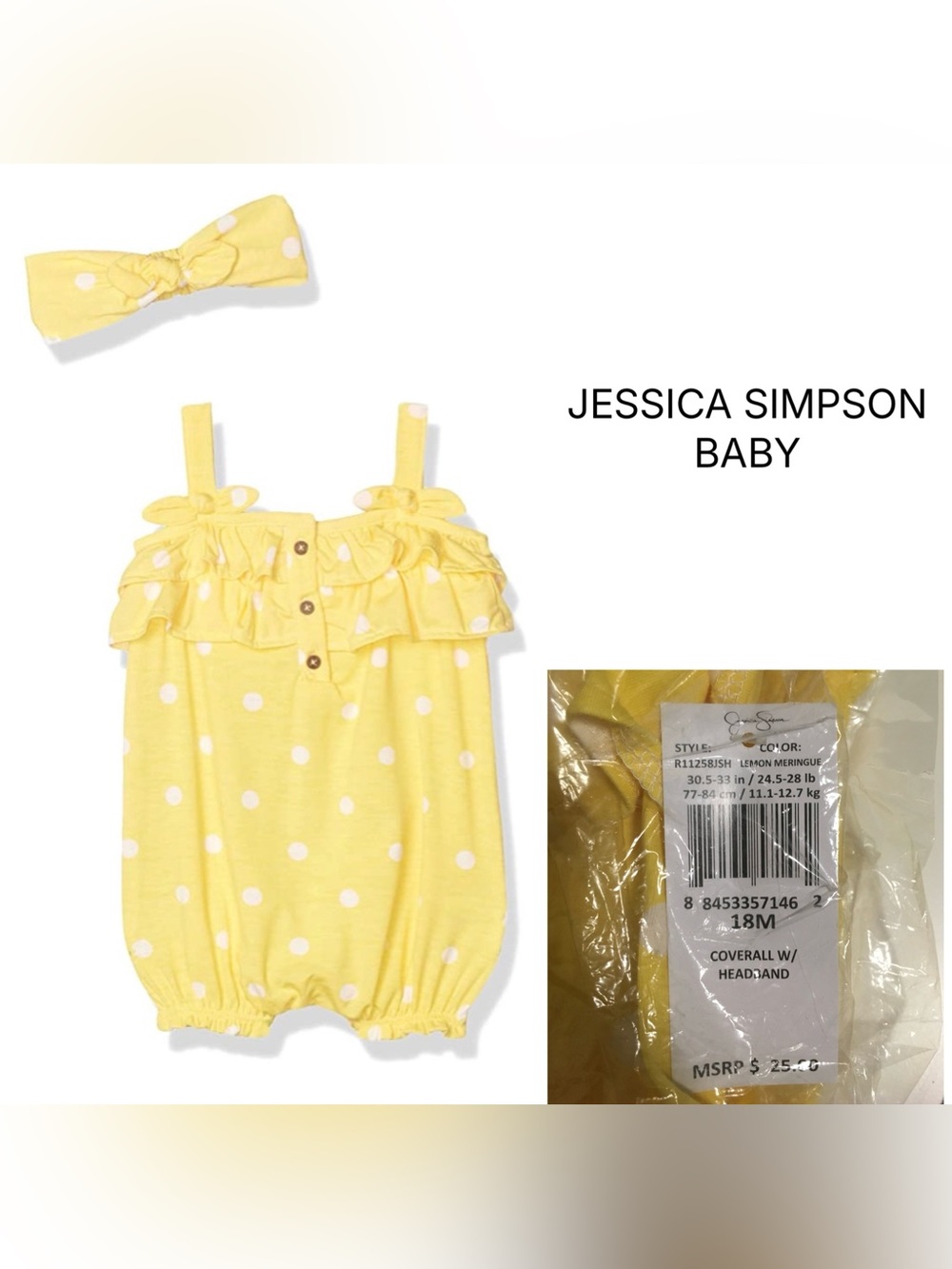 JESSICA SIMPSON BABY - 18M - NWT - 2PC YELLOW ROMPER AND HEADBAND